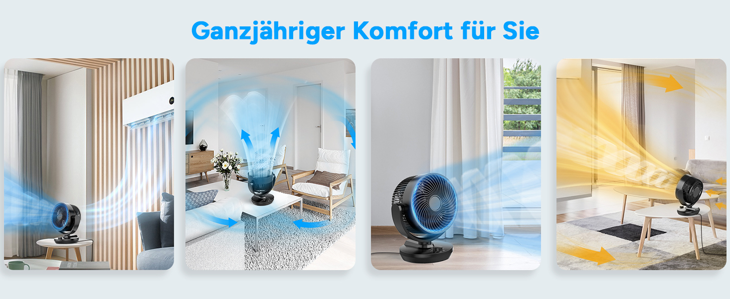 Вентилятор настільний DR.PREPARE, 25 дБ, тихий, ефективне охолодження, 3 швидкості, таймер 2-12 годин, осциляція 90°, 8 дюймів