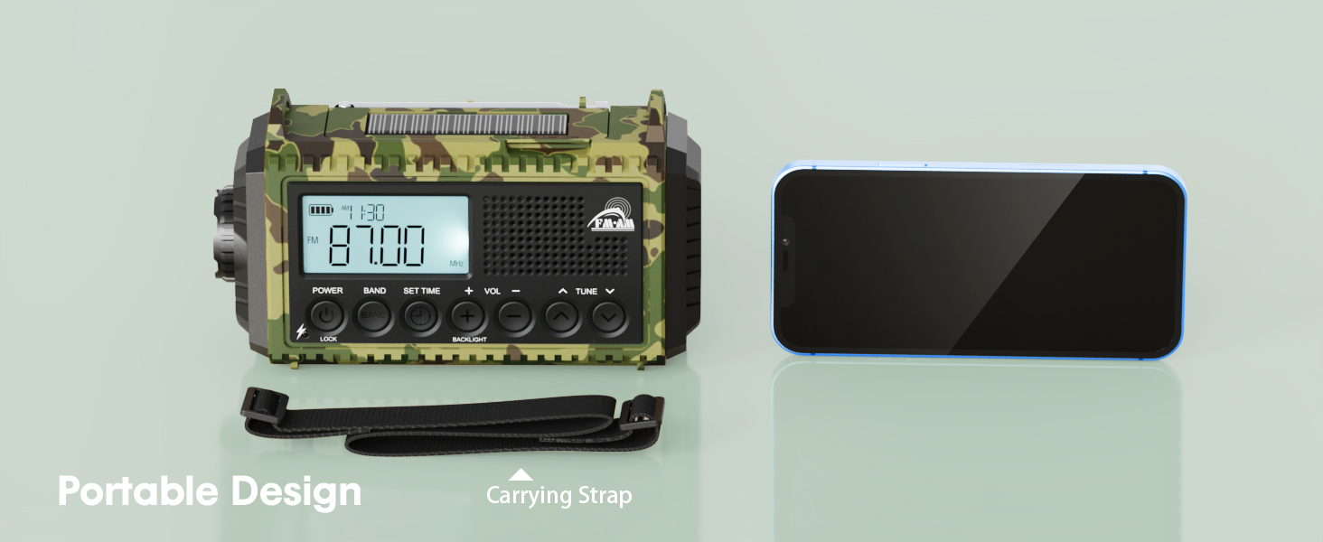 Радіо Kurbelradio на сонячній батареї та з ручкою, 12000mAh, AM/FM/SW, USB-зарядка, SOS-сигнал, ліхтарик, для кемпінгу та надзвичайних ситуацій, зелений камуфляж