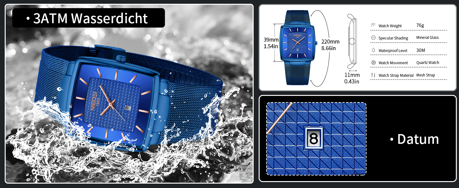 Годинник чоловічий NIBOSI 2613-чорне золото: стильні кварцові годинники з датою та міцним сталевим браслетом