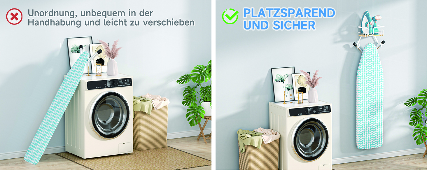 Настінна кріплення для прасувальної дошки з кошиком для зберігання та гачками (білий)