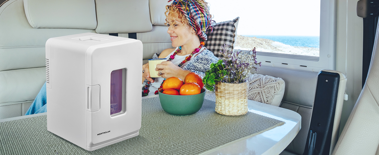 NORTHCLAN Міні холодильник 2в1 15 літрів (21 банка), портативний з охолодженням та нагріванням, 12V/220V для авто, офісу та гуртожитку, чорний, Max & Eco-режим