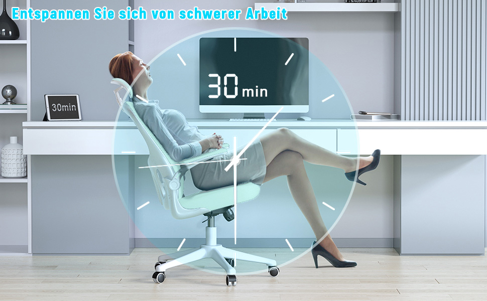 Офісний стілець Naspiro з регульованими підлокітниками, ергономічний, з сітчастою спинкою, підтримкою попереку, регульованою висотою, м'яким сидінням, поворотний на 360°, (зелений, з підголовником)