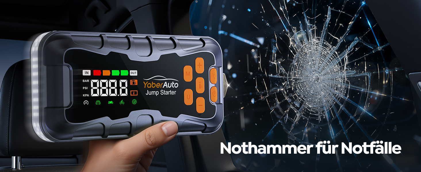 Пауербанк для авто 27000mAh 7000A з компресором 160PSI, пусковий пристрій для бенз./диз. (до 12.0L), ліхтарик, молоток-розбивач скла, набір інструментів