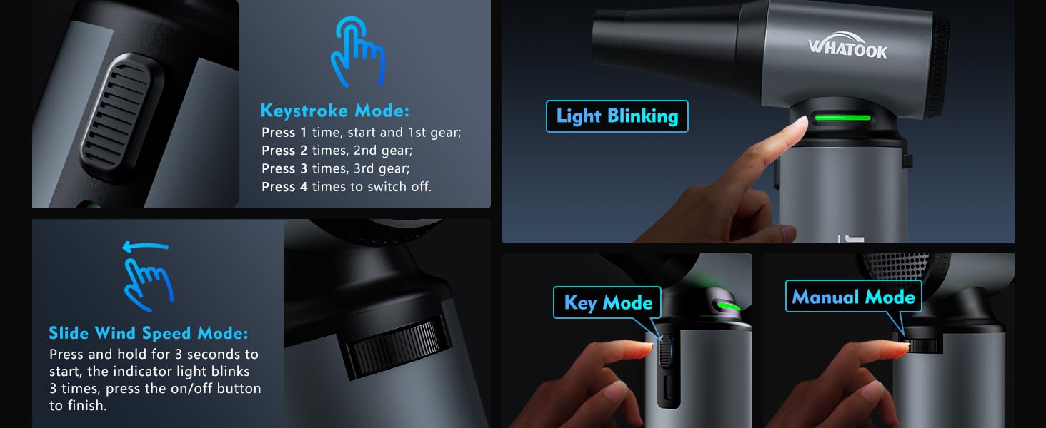 Електричний пилосос для повітряного продування, ультрапотужний, 3 режими, 200000 об/хв, з акумулятором 10000mAh, щіткою для чищення та USB-зарядкою, для чищення ПК