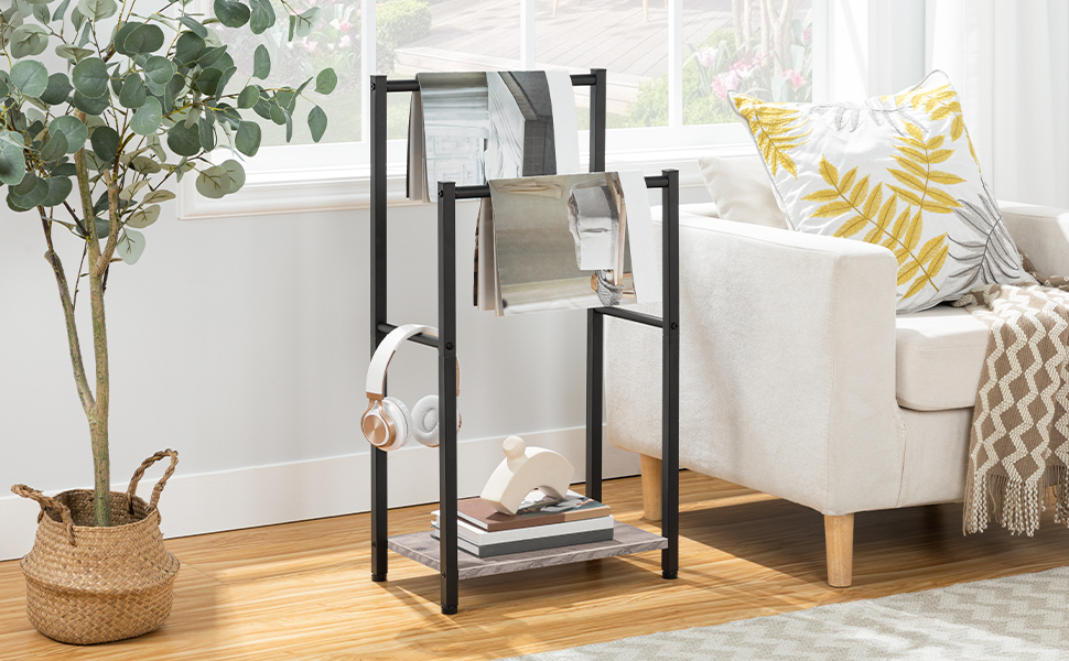 HOOBRO Тримач для рушників, підставка для рушників, драбина для рушників стояча з 2 перекладинами, для рушників, одягу, ковдр, газет, економія місця, стабільна, білий та натуральний колір, EWN02LB01 Білий + Натуральний (Греж + Чорний)