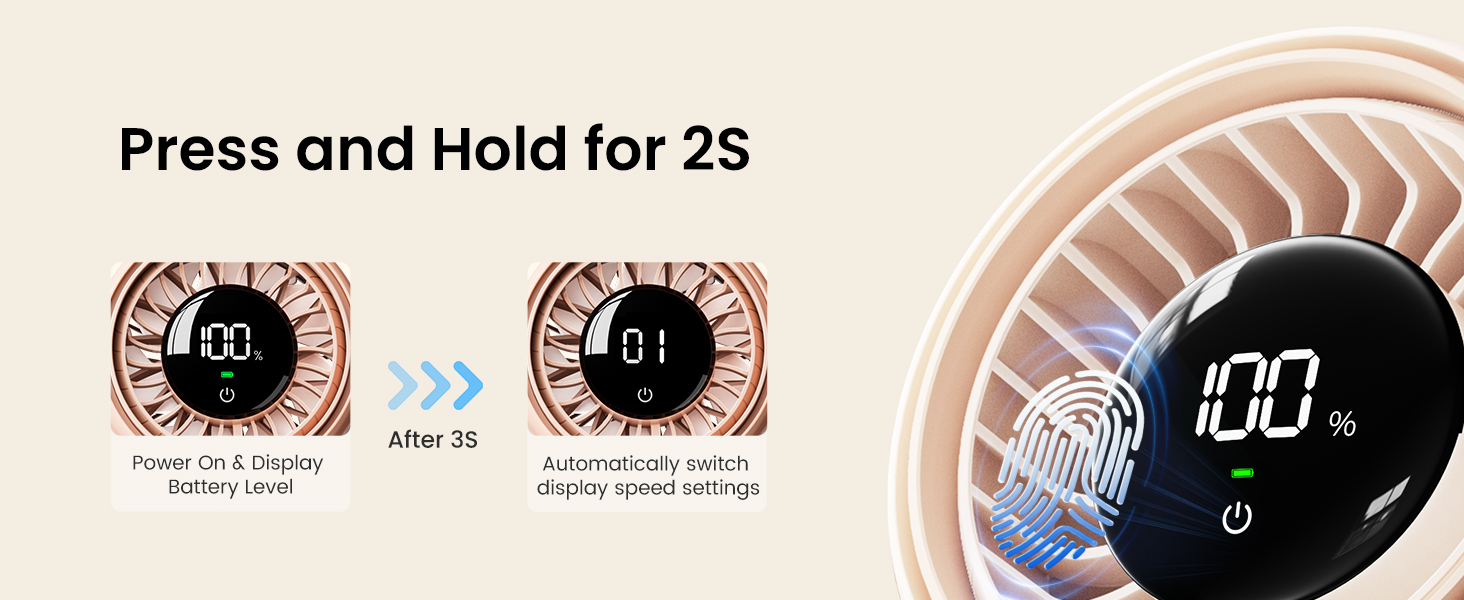 Настільний вентилятор Gaiatop з керуванням Touch, акумулятор 4000 mAh, 5 швидкостей, тихий міні-вентилятор з LED-дисплеєм, нахил 90°, зарядка через USB-C, для офісу, спальні, дому (Рожевий)