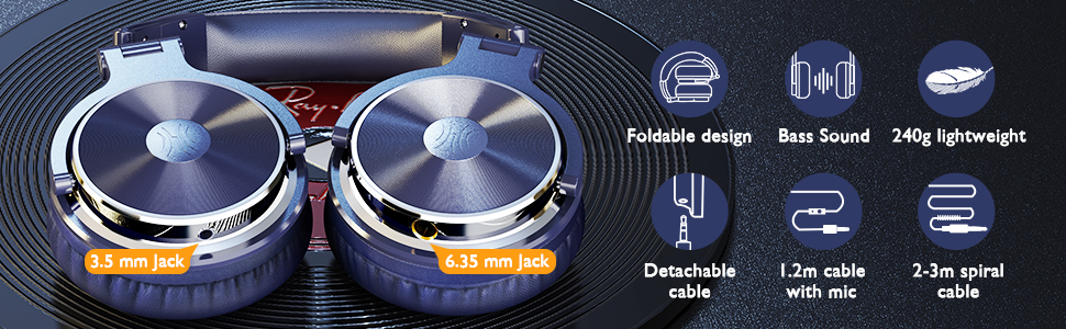 OneOdio Pro30 навушники DJ, студійні, для піаніно та гітари, з м'якими амбушюрами, Hi-Res звук, бас, Share-Port, 2 роз'єми 3.5mm, блакитні
