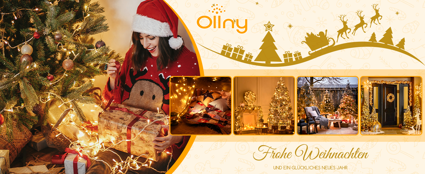 Ланцюжок прикрас Ollny з 200 LED, 60м, з пультом та таймером, IP44, тепле світло. Підходить для декору ялинки, вечірки, весілля, святкування.