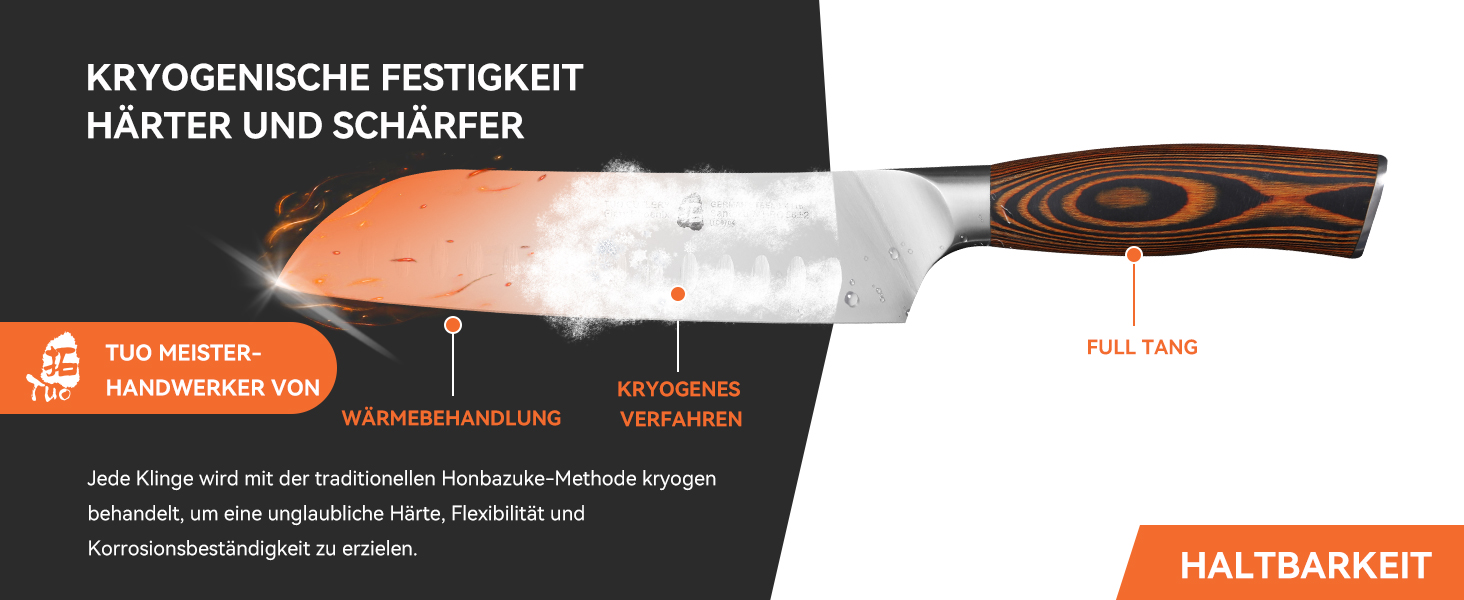 TUO Santoku ніж: професійний японський ніж з нержавіючої сталі, 18 см, ергономічна ручка з паккавуду, серія Fiery Phoenix