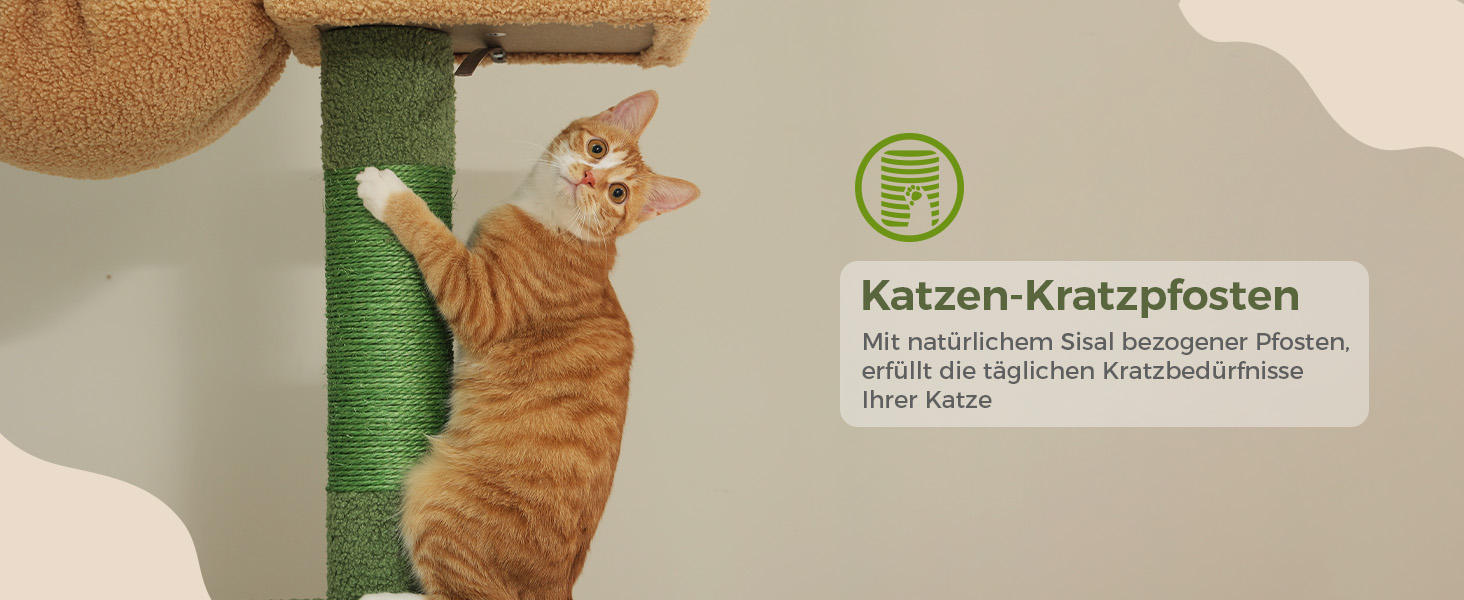 Котячий комплекс PAWZ Road з драбиною до стелі, регульований, 216-273 см, з гамаком та будиночком, страховий ремінь, бежевий