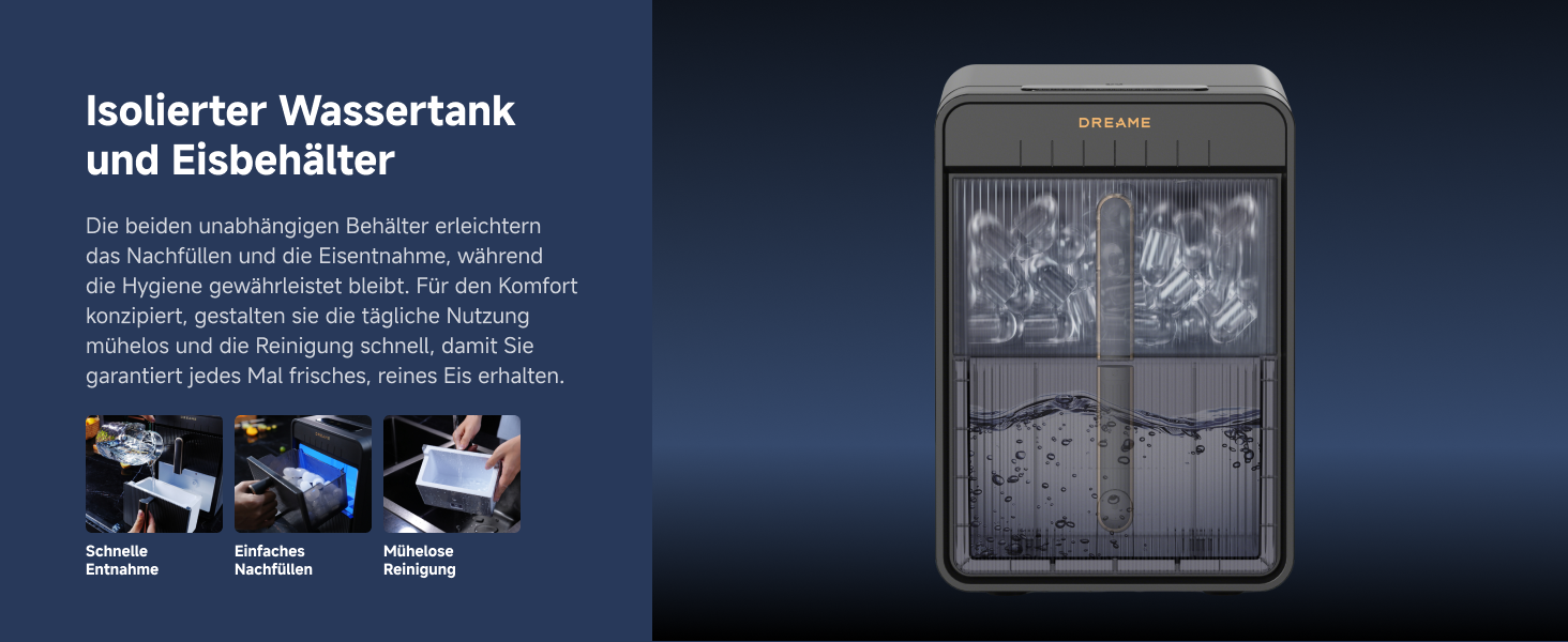 Машина для приготування льоду Dreame Aura: швидке виробництво, ізольований бак, 2 розміри, LED, самоочищення