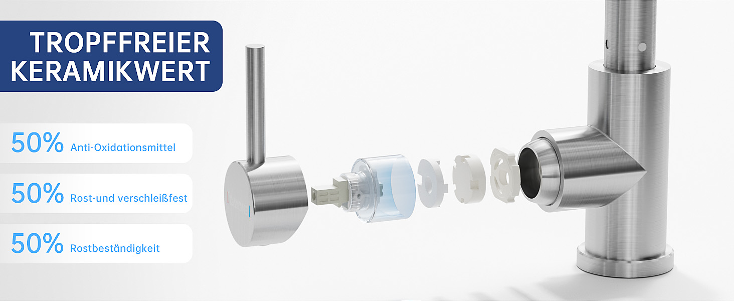 Кухонний змішувач DAYONE з висувною лійкою, нержавіюча сталь, 3 режими, 360° обертання, для кухонних мийок (15 см), матовий.