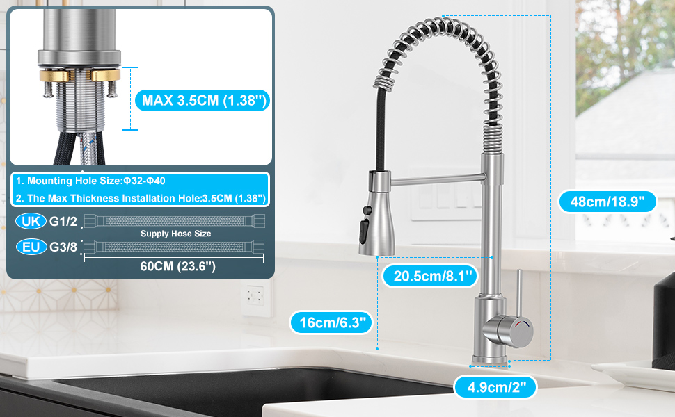 Кухонний змішувач SREWOHS PRO з висувним виливом, поворотний на 360°, 4 функції, з ABS-насадкою для кухонної мийки, проста установка