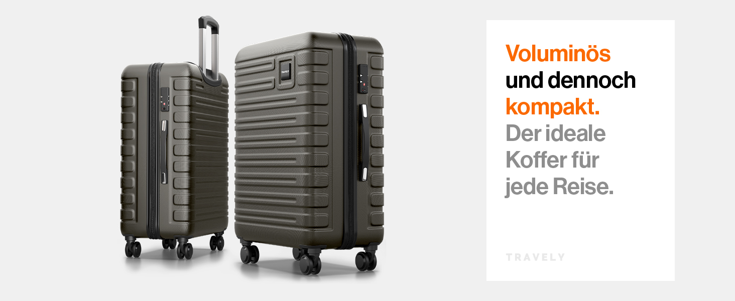 Валіза Travely з полікарбонату, 67 см, 60 л - міцний валіза з TSA замком, для подорожей, сірий колір