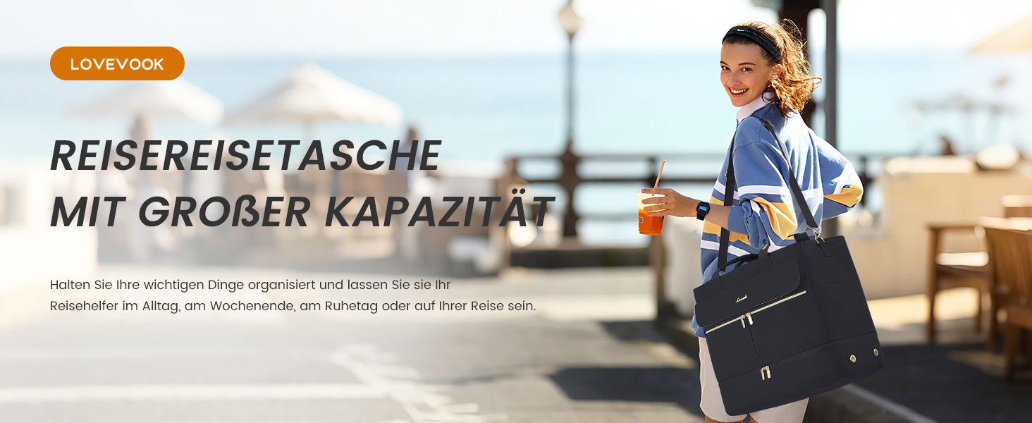 Сумка-валіза LOVEVOOK для жінок, 45L: велика валіза-рюкзак, сумка для подорожей, спортивна сумка, сумка для вихідної поїздки, клінічна сумка, сумка для пологового будинку, з косметичкою, відділенням для взуття та вологонепроникним відділенням, чорна