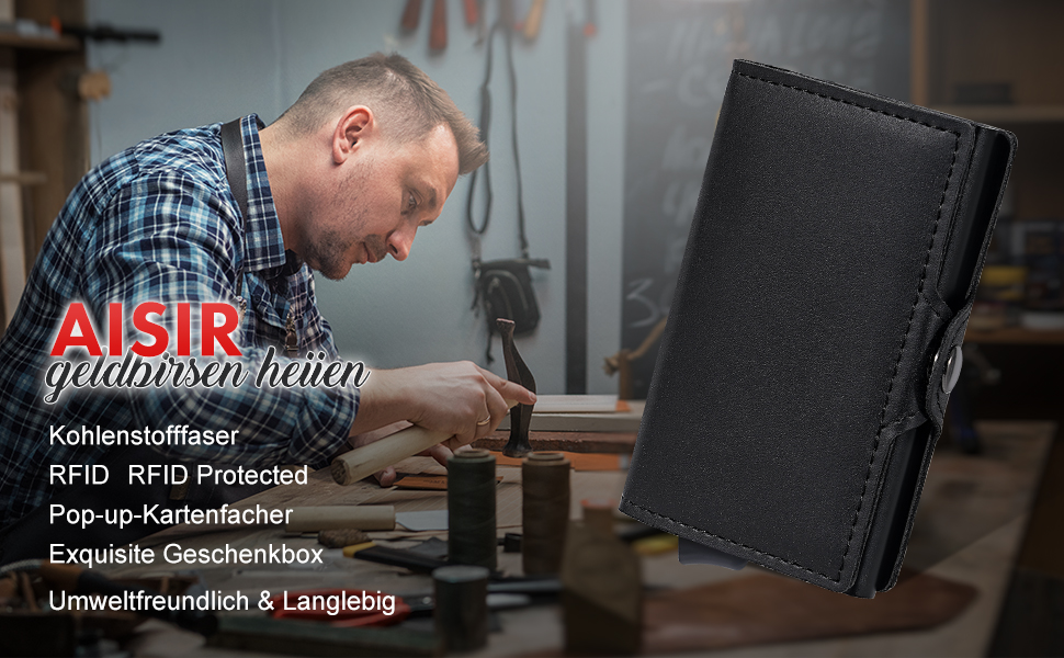 AISIR Гаманець чоловічий/жіночий, міні, з RFID захистом, тонкий з відділенням для монет (чорний)