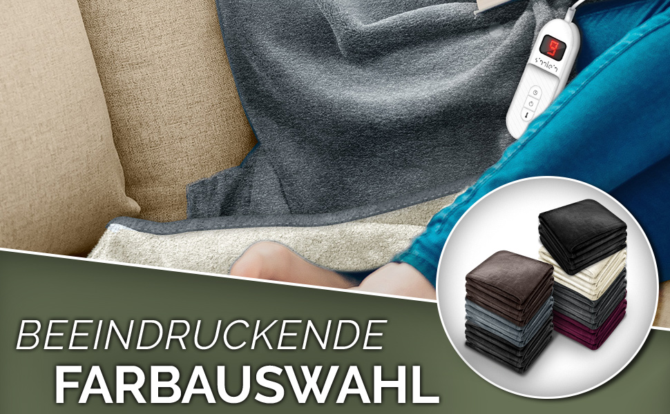 Електрична гріюча ковдра Sinnlein® з плюшу 200 x 180 см | 9 температурних режимів, таймер, автовимкнення, миється до 40°C, світло-сіра | Ковдра для сну та відпочинку