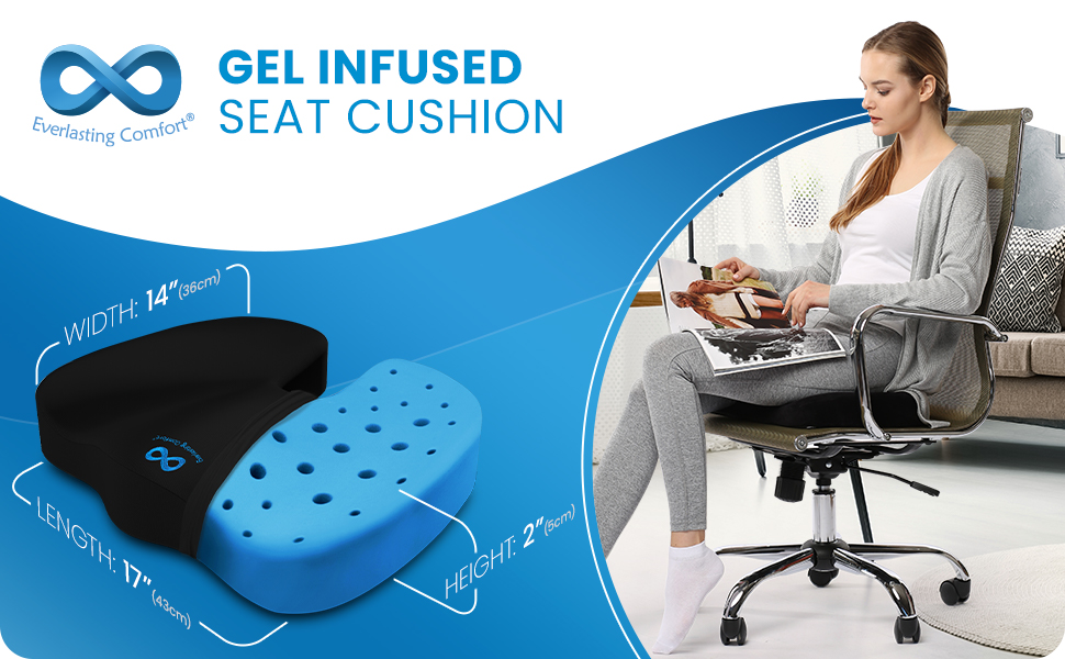 Подушка для сидіння Everlasting Comfort Ergonomic: Memory Foam для офісу, авто та дому. Ергономічна подушка на офісний стілець та автокрісло, знімний чохол, нековзна основа (з чорним гелем).