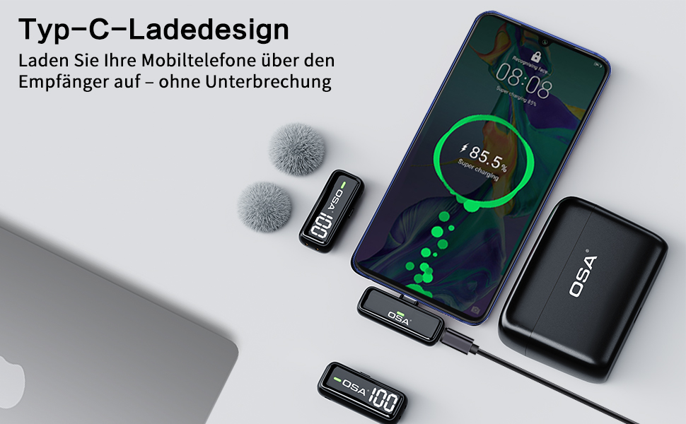 Бездротовий мікрофон-петличка OSA: професійний комплект з двома мікрофонами, Plug-and-Play, для iPhone, Android, камери, ПК (Type-C)