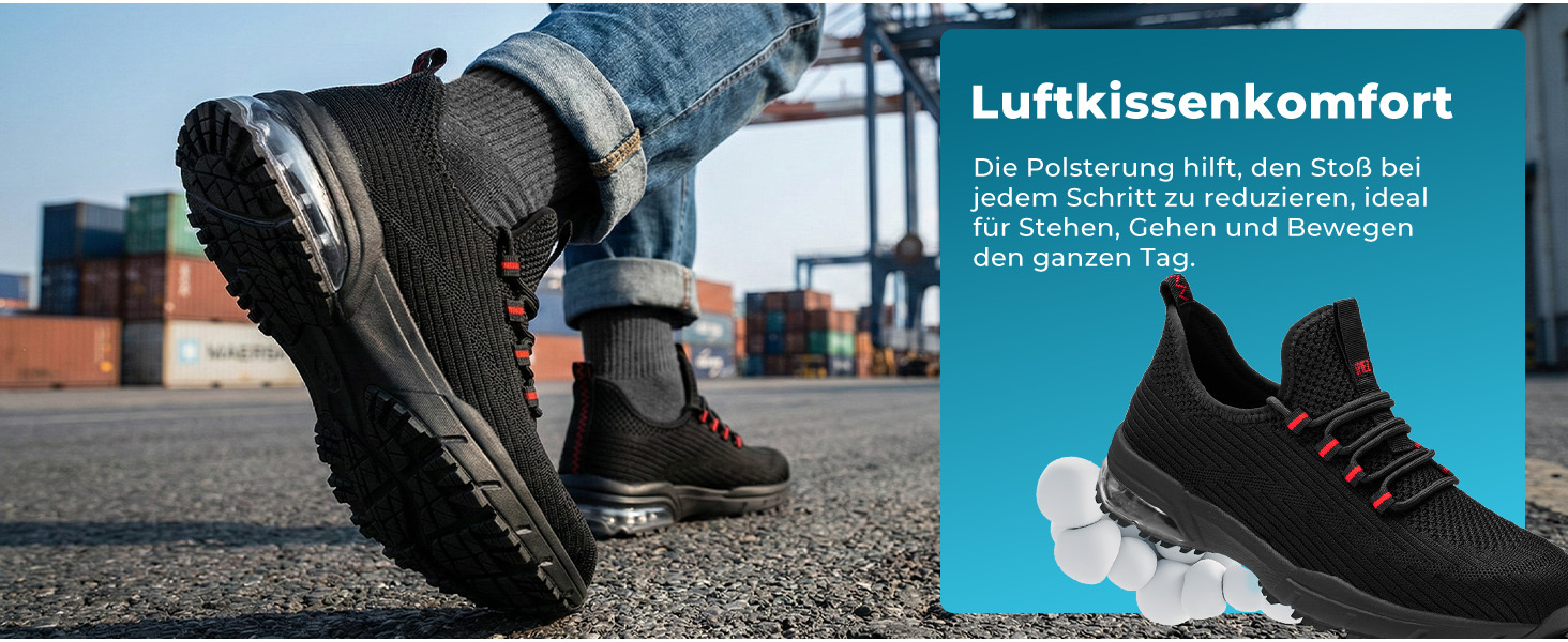 Захисні черевики SPIEZ для чоловіків та жінок, легкі робочі черевики з композитною захисною шапкою, неслизькі з повітряною подушкою для комфорту, чорно-червоні, розміри EU 36–46