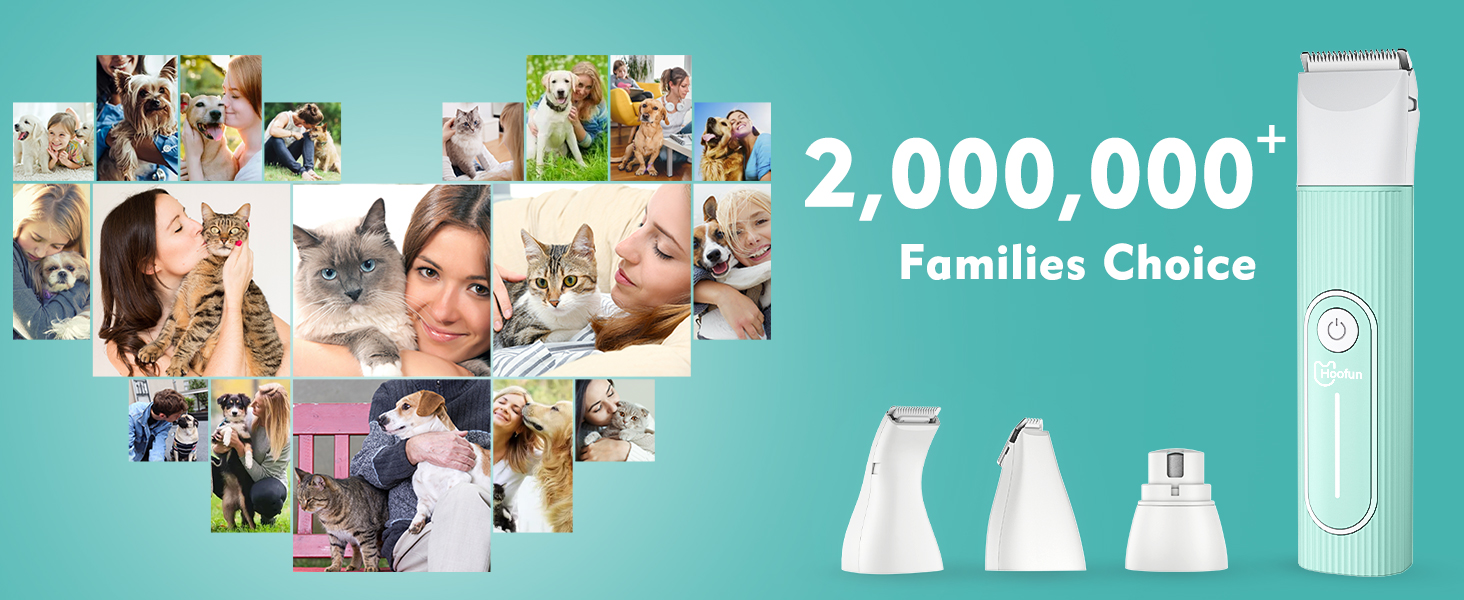 Професійна машинка для стрижки собак та котів Hoofun 4-в-1, IPX7, бездротова, з 4 насадками, для собак, котів, кроликів (біла/блакитна)