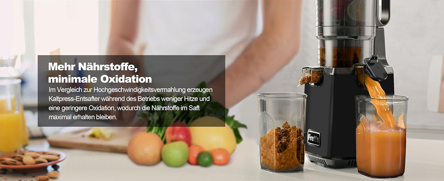 Шнекова соковижималка Fretta Slow Juicer для овочів та фруктів, матово-чорна