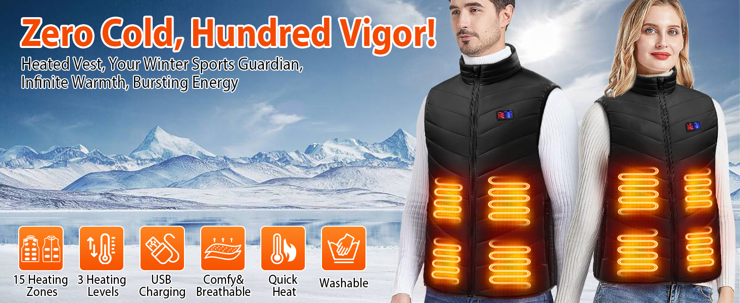 Електрична гріюча жилетка з акумулятором 27000mAh 7.4V, 17 зон нагріву, для чоловіків та жінок, чорна