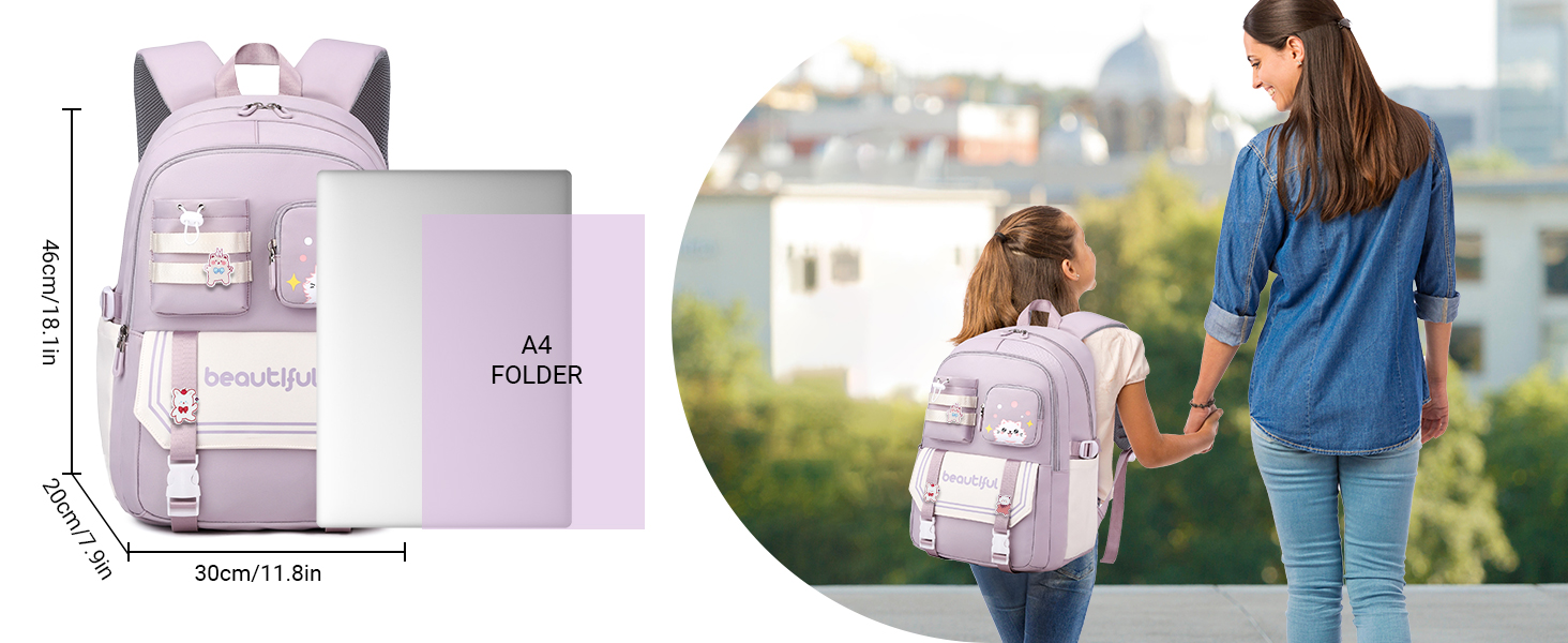 Дитячий рюкзак IvyH для дівчаток – велика місткість, водонепроникний, ідеальний для школи, 2-6 клас, фіолетовий