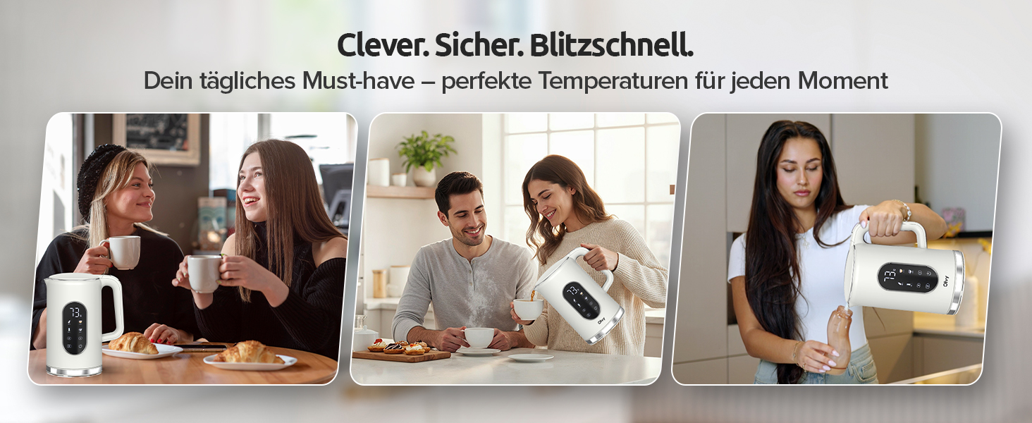 Електричний чайник Olvy 1.7L з регулюванням температури – Швидкий, з нержавіючої сталі, 2200W, з функцією підтримання тепла, подвійні стінки (Білий)