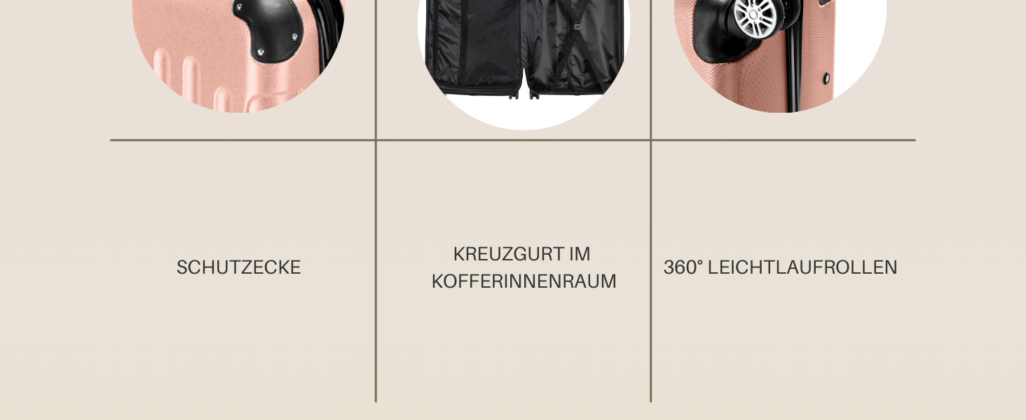 Набір валіз LALAHO 4 шт. з косметичками, рожеве золото, ABS, для подорожей