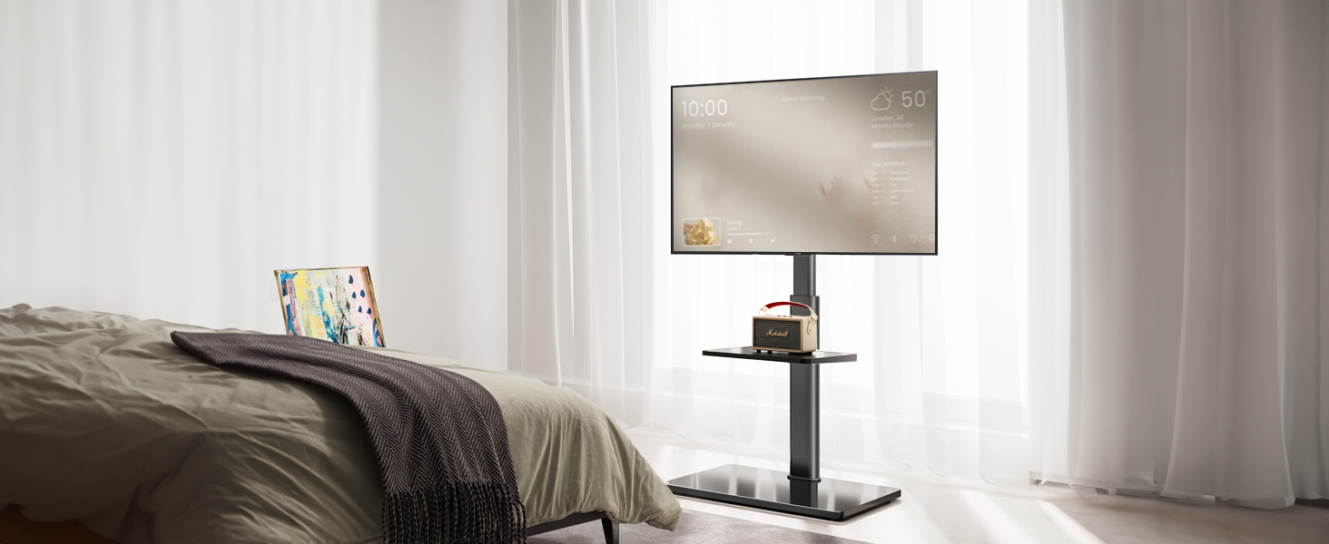 AOKCOS TV Stand - Adjustable Swivel & Tilt Floor Stand for 32-70 inch TVs (up to 40kg, VESA 400x400mm) - Black