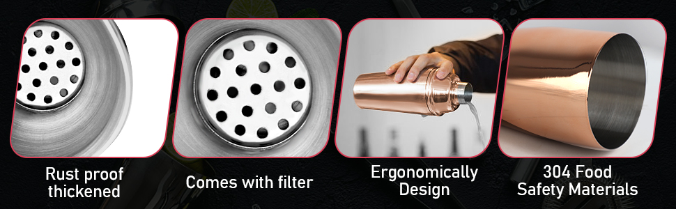 Набір шейкер для коктейлів 750 мл: професійний барменський набір з вбудованим ситом, мірним стаканчиком та ложкою. Ідеально для Мартіні, Маргарити та міксологiчних напоїв. Чорний.