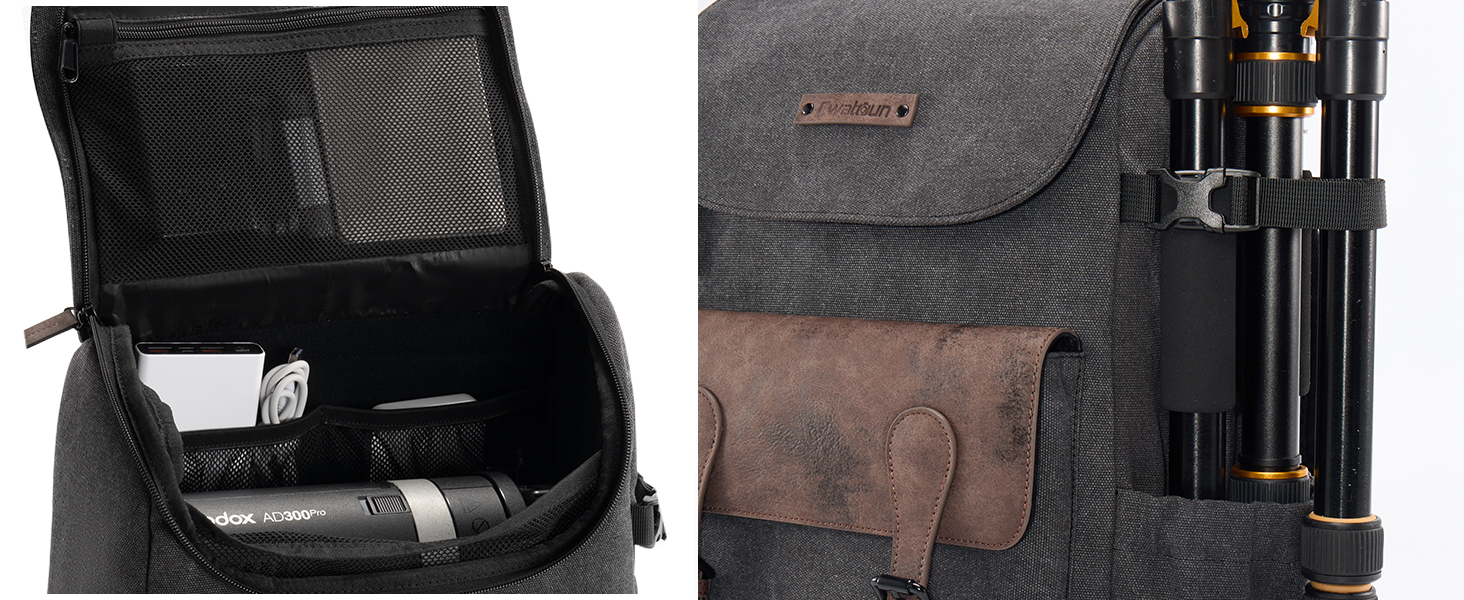 Водонепроникний рюкзак для камери Cwatcun з брезенту, професійний фоторюкзак, вінтажний стиль, сумісний з Sony, Canon, Nikon (S, чорний)