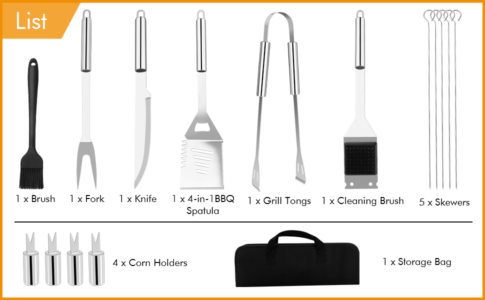 Набір гриль-посуду, нержавіюча сталь, професійний інструмент для гриля, ідеальний подарунок для чоловіків (15 предметів)