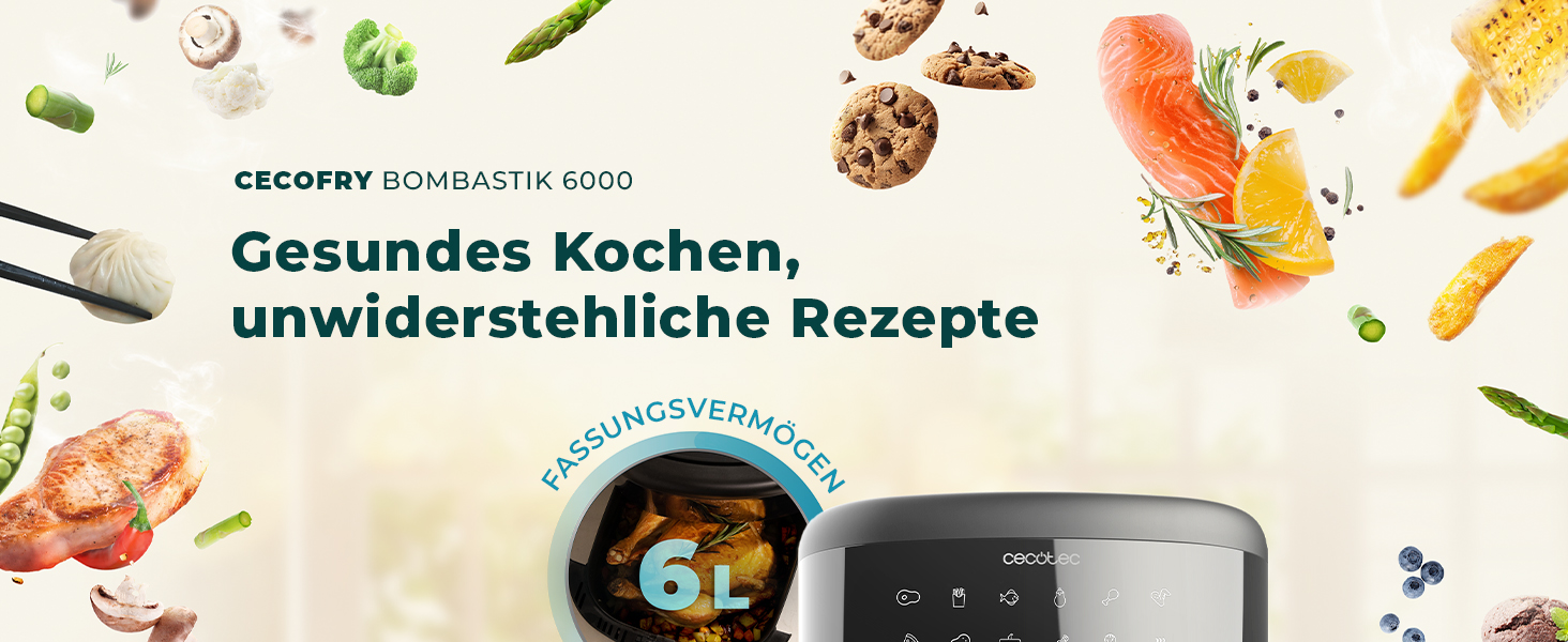 Фритюрниця без олії Cecotec Cecofry Bombastik 6000 Full, 6 л, 1700 Вт, PerfectCook, 12 режимів, чорний | з аксесуарами