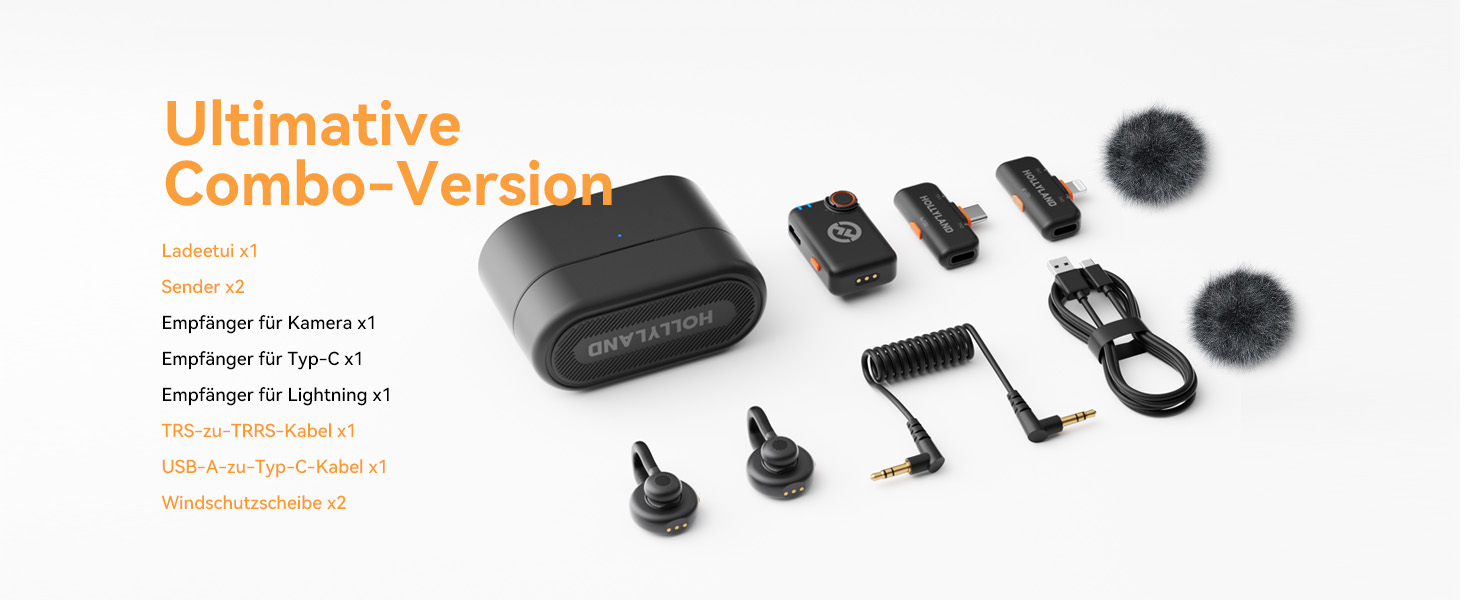 Hollyland Lark M2S Бездротовий мікрофон-петличка з USB-C для iPhone 15/16 та Android, чорний, 300 м, 27 годин роботи, для Vlogging (2TX+3RX+Зарядний пристрій)