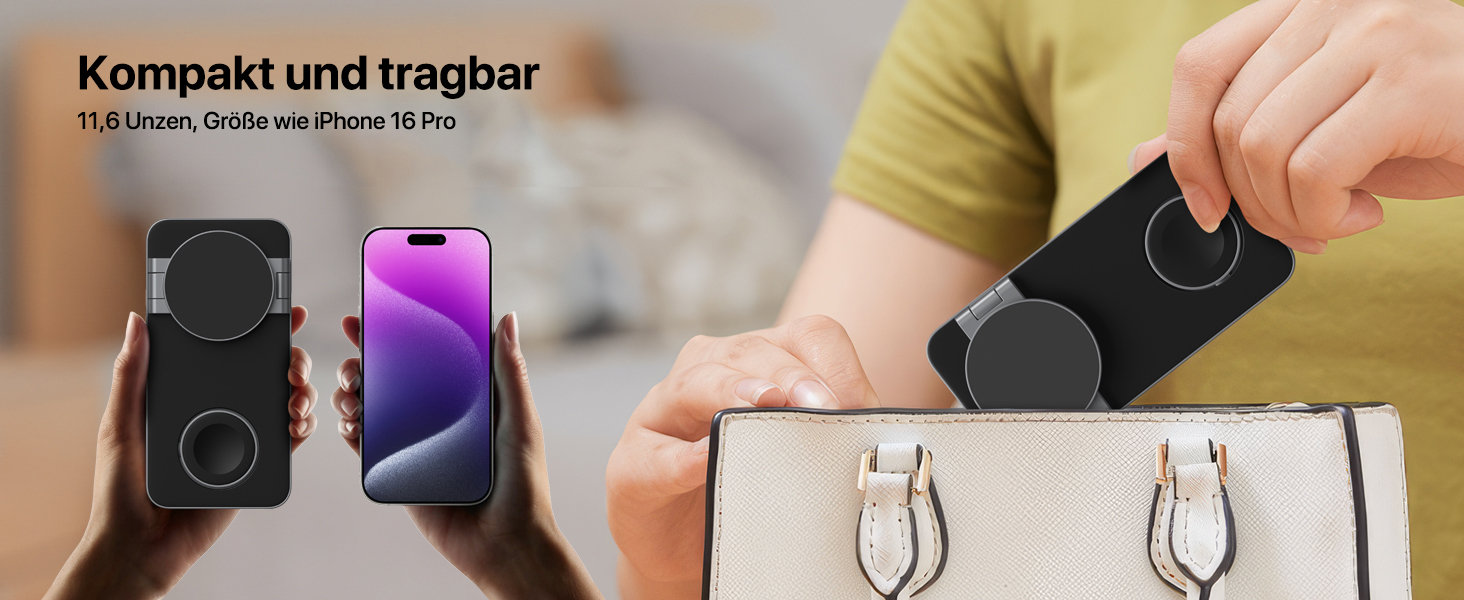 Бездротова зарядка Induktive з підтримкою MagSafe, 3-в-1 для iPhone 15/14/13/12, Apple Watch та AirPods, 30W, колір: чорний