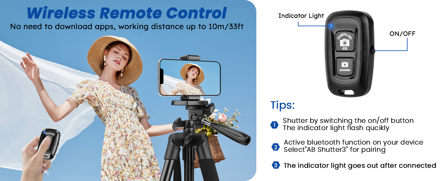 Штатив Victiv 162 см: розширюваний штатив з пультом для iPhone/Samsung/Huawei, для смартфонів та легких камер, 3-х стороння головка