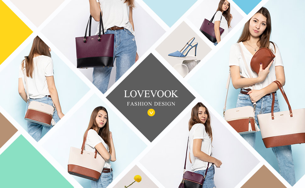 Сумка жіноча LOVEVOOK шопер через плече, шкіряний набір 3 в 1, чорно-бежева