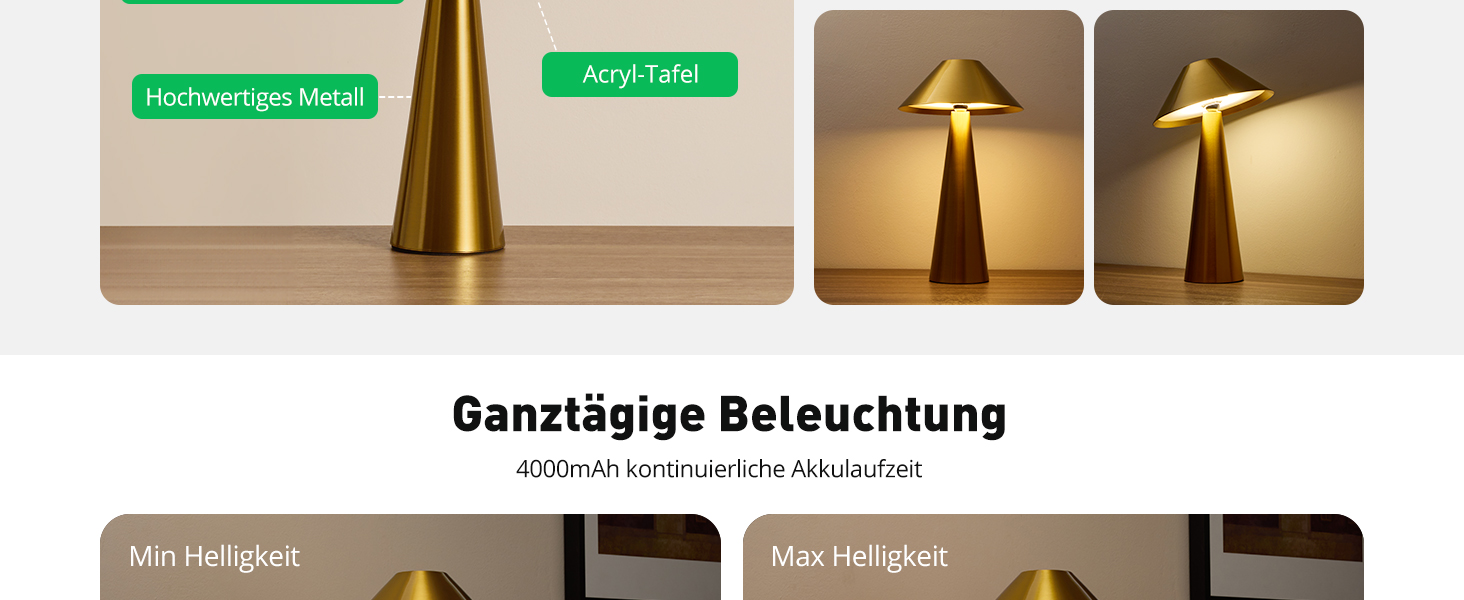 BOJIM 2 шт. LED настільна лампа золота, акумуляторна, USB, бездротова, диммування, магнітна, IP54, вологостійка, для балкона, поворотний наголовник