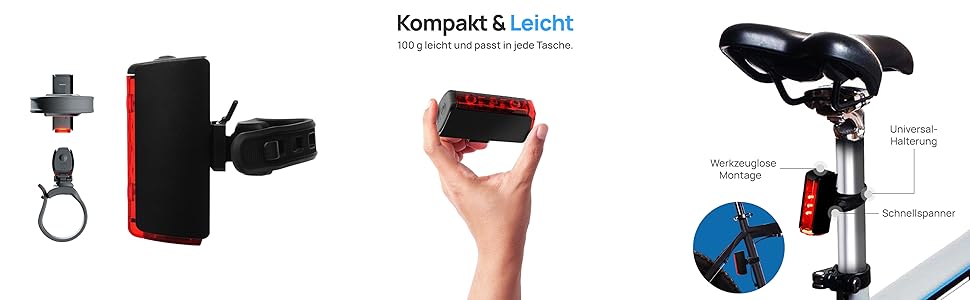 Fischer велосипедний LED задній ліхтар Twin Stop, з акумулятором, 360° підсвічуванням, до 8 годин роботи, USB зарядка, чорний