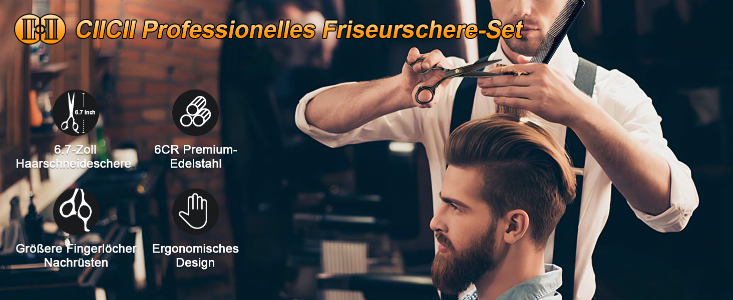 Професійний набір фрізьорських ножиць CIICII (6,7 дюйми) для стрижки волосся, бороди та догляду за тваринами. Чорний колір.