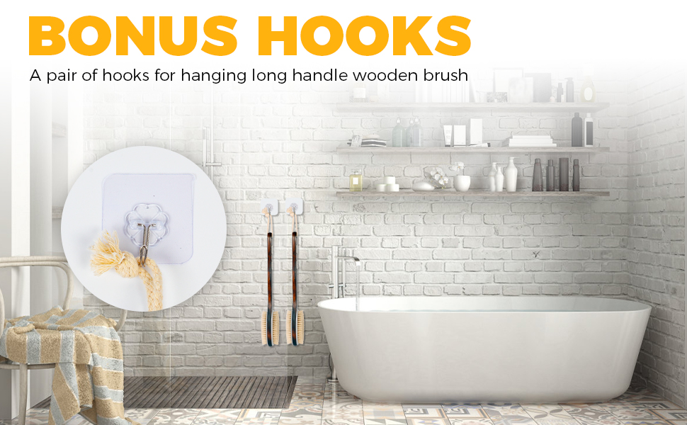 Набір з 2 шт. щітки для спини та душу з довгим руків'ям, для тіла, для пілінгу, натуральна щетина, видаляє омертвілу шкіру, зменшує целюліт, покращує лімфодренаж