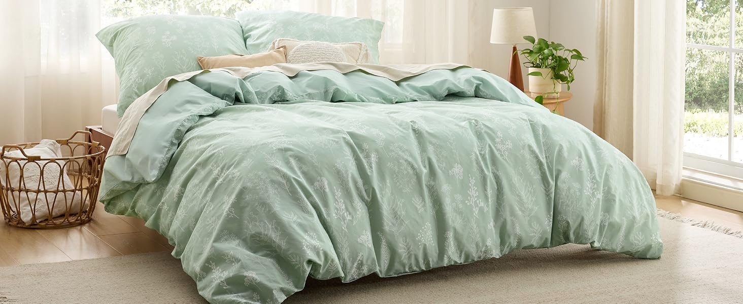 BEDSURE Комплект постільної білизни 135x200, бавовна, 4-х частинний - сірий, з крізь-застібкою, з двома наволочками 80x80 см, з малюнком гілок, сертифікат ÖKO-TEX