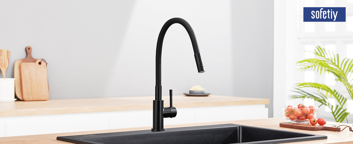 Змішувач для кухні гнучкий чорний, нержавіюча сталь, 2 режими струменя, 360° поворот, кухонний змішувач, преміум якість