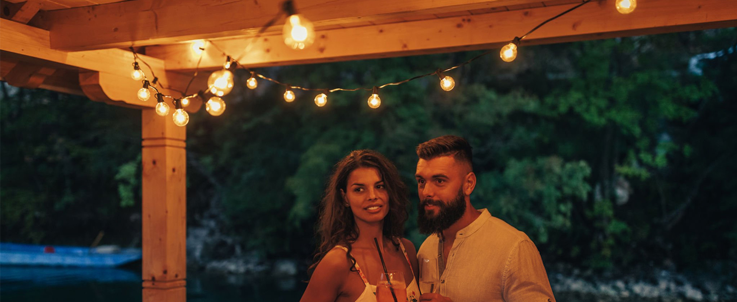 LED гірлянда GLUROO для вулиці, 7.6м, 12+1 лампочки G40, тепле світло, вологостійка, для саду, вечірок, диммер