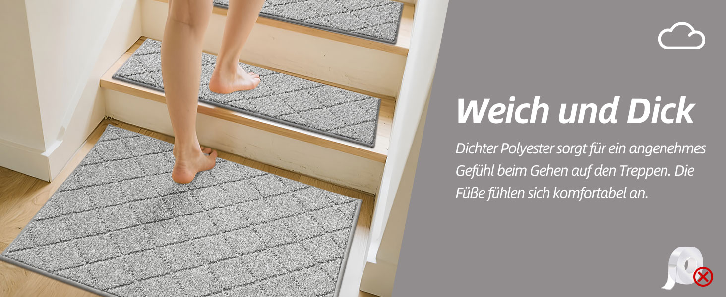 Ковзаючі сходи COSY HOMEER, 15 шт., 70 x 22 см, антиковзаючі, самоклеючі, машинне прання, 100% поліестер, TPE-підкладка, для дітей, літніх людей та домашніх тварин, сірий та білий