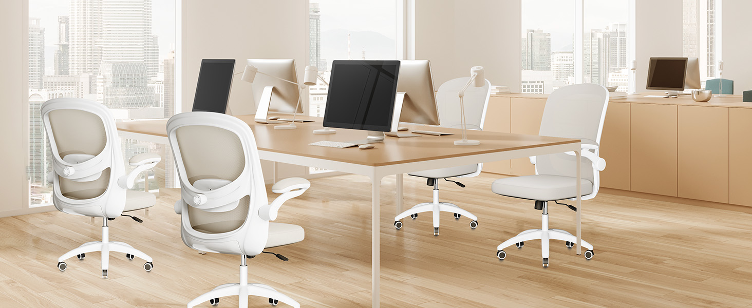 Офісний стіл ергономічний, комп'ютерний стілець з 4D поперековою підтримкою, регульовані підлокітники, сітчаста спинка, відповідає EN12520, сірий бежевий