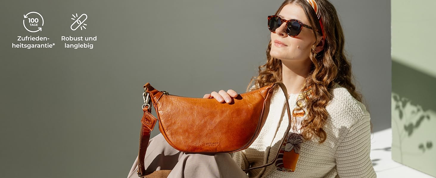 Сумка через плече Berliner Bags Luna з натуральної шкіри, коричнева. Містка жіноча сумка-банан
