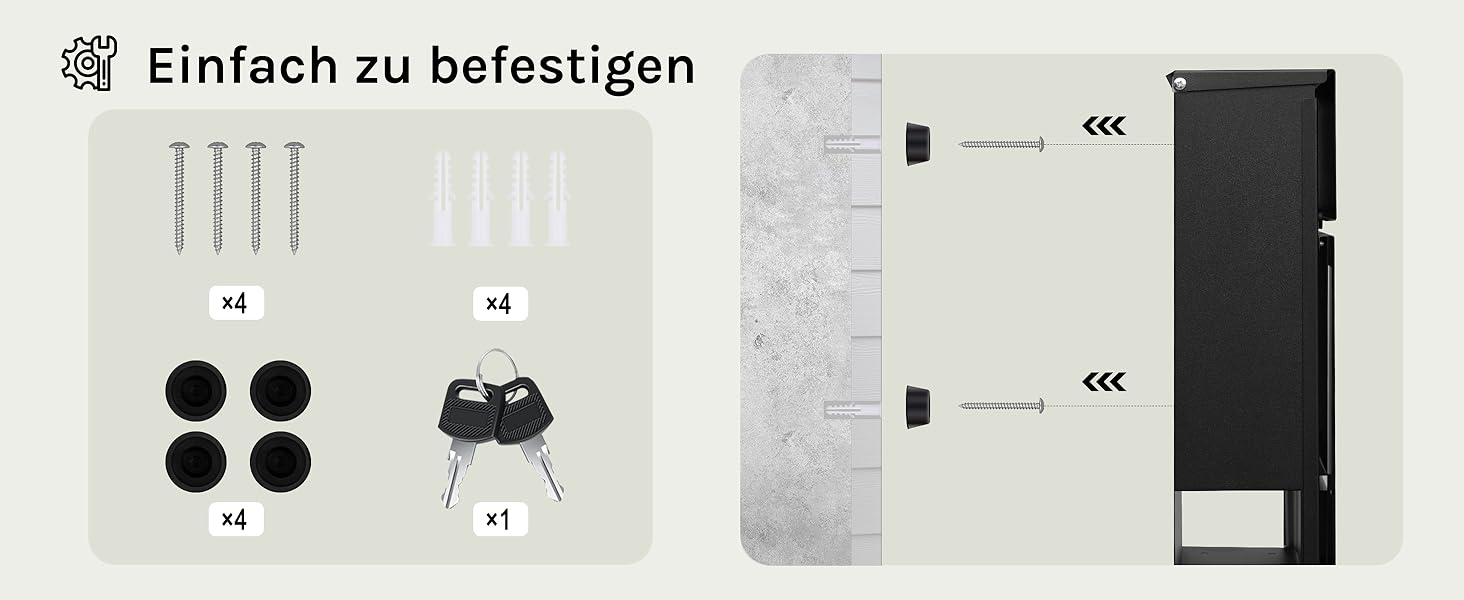 Поштова скринька WOLTU XXL з газетницею, оглядовим вікном та замком, антрацит (чорний) - 10,5 x 37 x 37 см